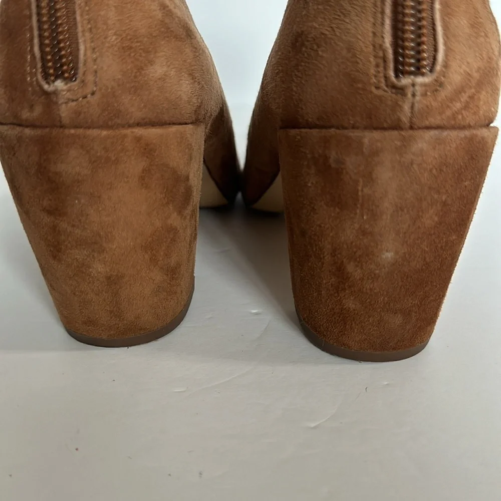 H by Halston Regina Brown Suede Block Heel with Buckle Ankle Strap Zip size 6